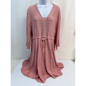 Womans Long Pleated Top 2X Knee length Rose color Adjustable  Front Tie